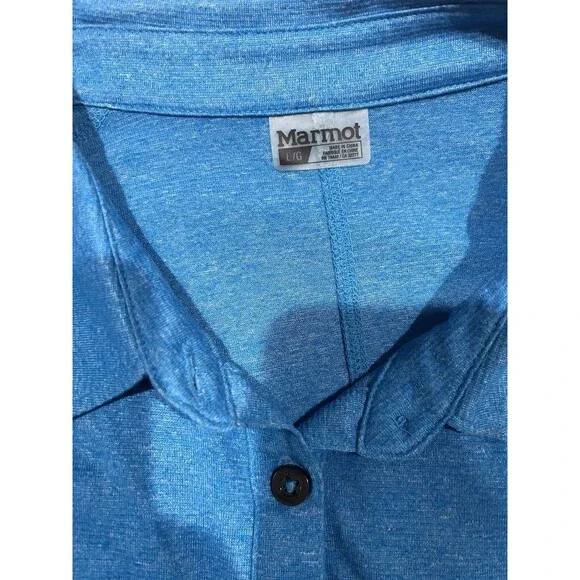 Marmot Womens ALLIE Blue Henley Roll Tab Sleeve Hiking Outdoor Performance Sz L - Picture 7 of 9